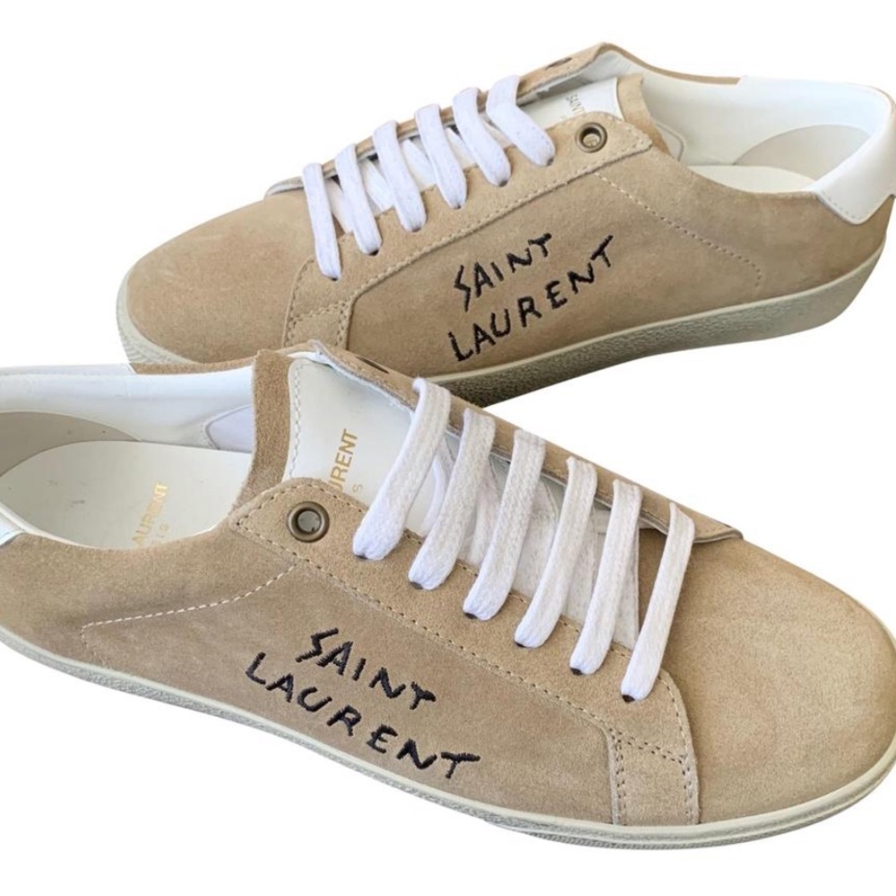 Saint Laurent men’s 11 distressed suede tan/white sneakers